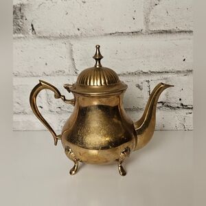 Vintage Solid Brass Teapot | Ornate Footed Pot w/ Hinged Lid | Home Decor